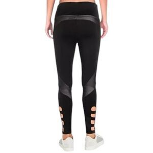BCBGMAXAZRIA Ankle Leggings with inlaid Mesh & Ankle Cutouts Black Medium